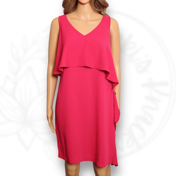 Trina Turk Fuchsia Pink Popover Mini Dress Sleeveless Ruffle Shift Party Size 8 - Picture 3 of 12